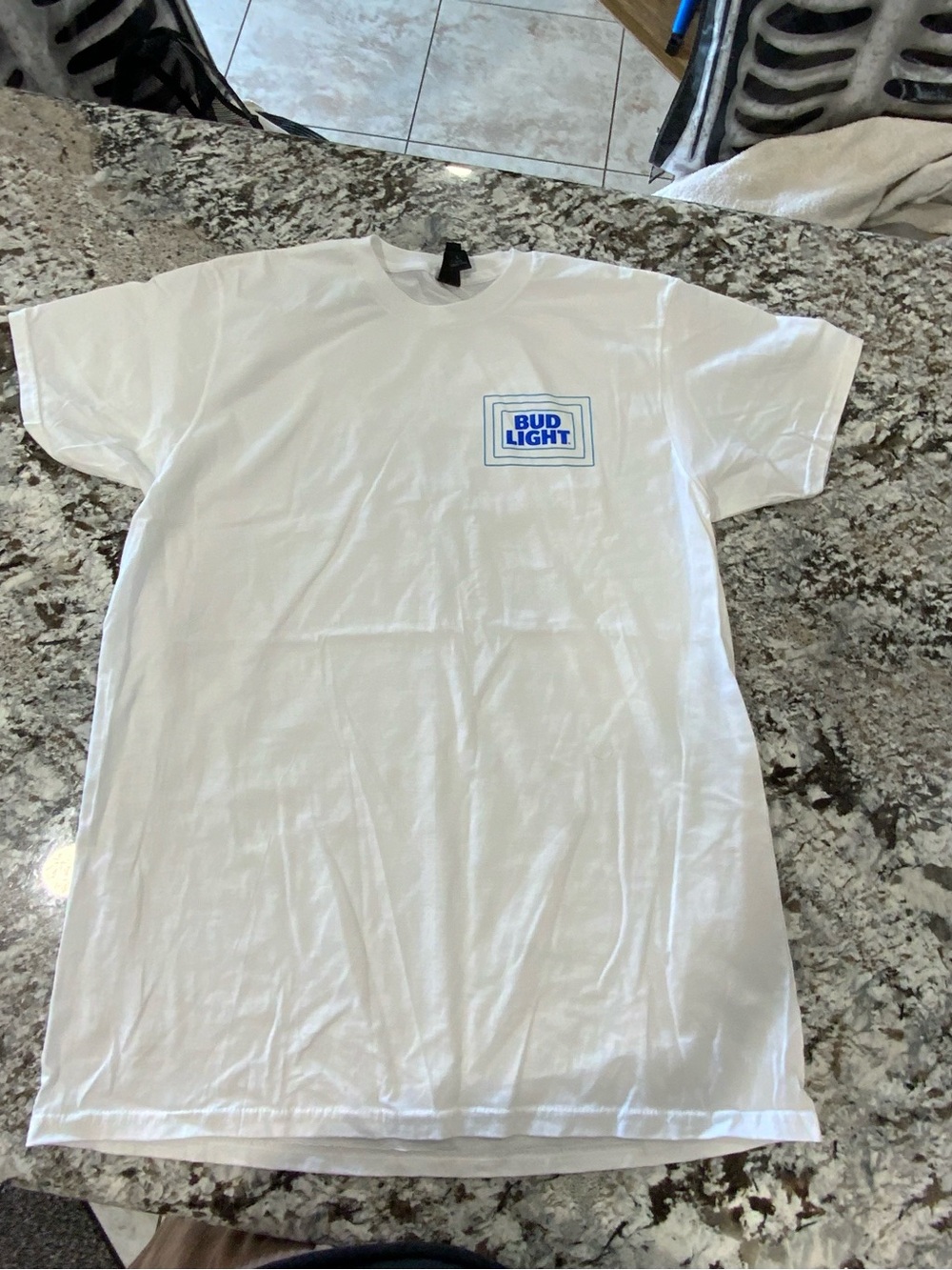 Hanes White Short Sleeve Tee with Blue Bud Light Logo